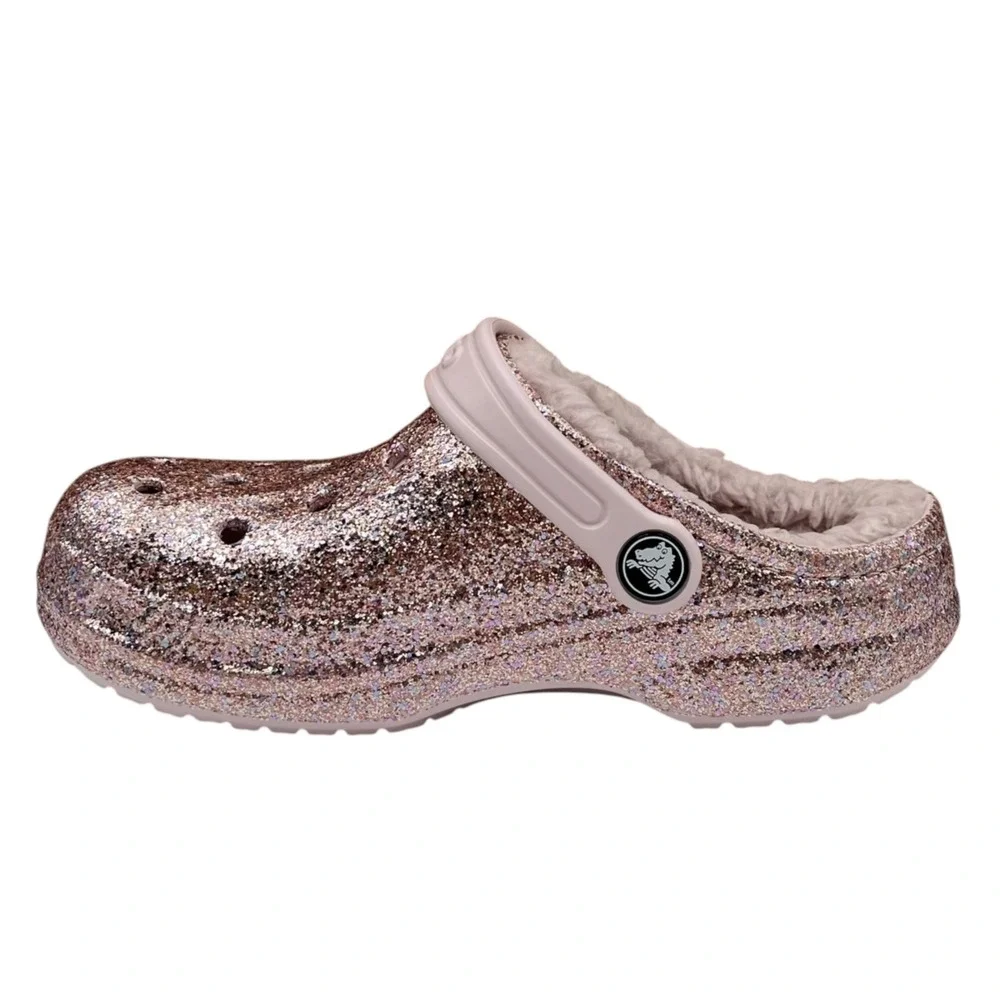 Crocs Little Girls Lined Clogs Size 13 Barely Pink Glitter Slip-on Cozy Warm